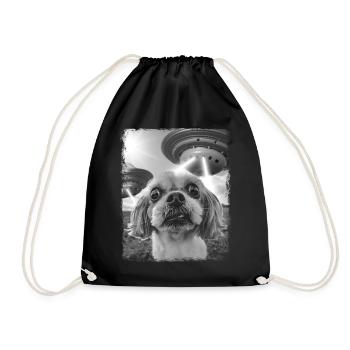 Shih Tzu Dog UFO Alien Alien Selfie - Drawstring Bag - black - Front