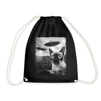 Siamese Cat UFO Alien Alien Selfie - Drawstring Bag - black - Front