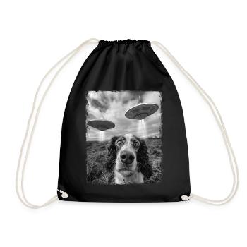 Springer Spaniel Dog UFO Alien Alien Sel - Drawstring Bag - black - Front