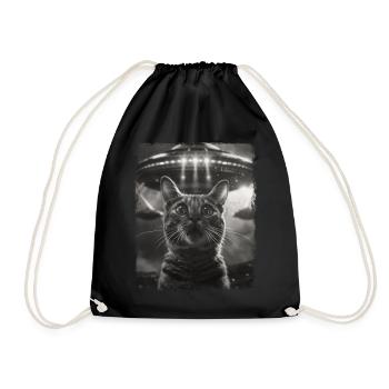 Tabby Katze UFO Alien Außerirdischer Selfie - Turnbeutel - Schwarz - Vorne