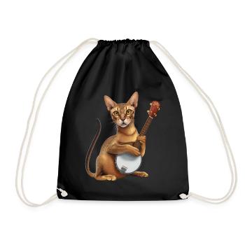 Oriental Shorthair Cat Bluegrass Banjo Games - Drawstring Bag - black - Front