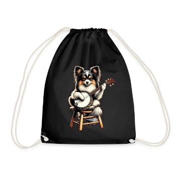 Papillon Hund Bluegrass Banjo Spieler - Turnbeutel - Schwarz - Vorne
