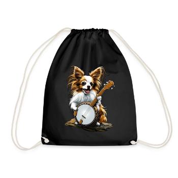 Papillon Hund Bluegrass Banjo Spieler - Turnbeutel - Schwarz - Vorne