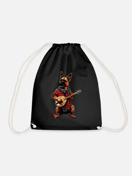 Belgian Malinois Dog Bluegrass Banjo Player - Drawstring Bag - black