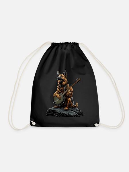 Belgian Malinois Dog Bluegrass Banjo Player - Drawstring Bag - black