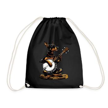 Doberman Chien Joueur de Banjo Bluegrass - Sac de sport léger - noir - Devant