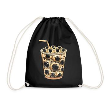 Weirdcore Aesthetic Eyeball Boba Tea Milktea Bubbl - Drawstring Bag - black - Front