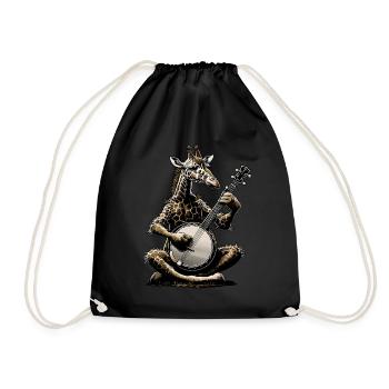 Giraffe Animal Bluegrass Banjo Player - Drawstring Bag - black - Front