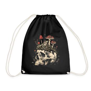 Cottagecore Aesthetic Frog Skull Mushroom Vintage - Drawstring Bag - black - Front