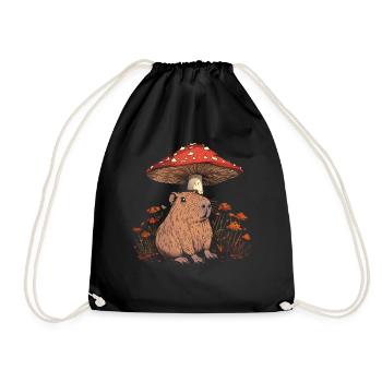 Cottagecore Aesthetic Capybara Pilz Vintage Floral - Turnbeutel - Schwarz - Vorne