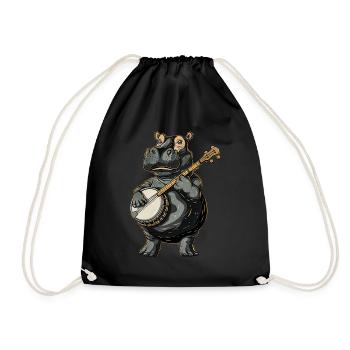 Hippo Hippopotamus Bluegrass Banjo Spieler - Turnbeutel - Schwarz - Vorne