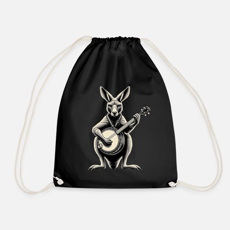 Kangaroo Australia Bluegrass Banjo Player - Drawstring Bag - black