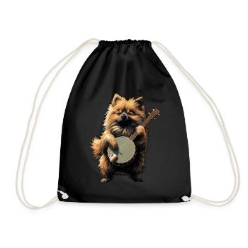 Keeshond Dog Bluegrass Banjo Player - Drawstring Bag - black - Front