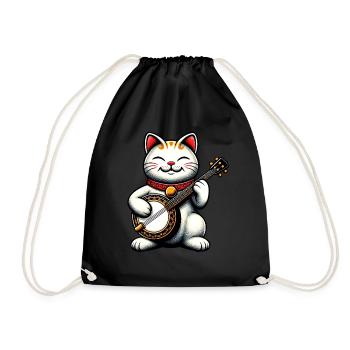 Maneki Neko Japanische Katze Lucky Bluegrass Banjo - Turnbeutel - Schwarz - Vorne