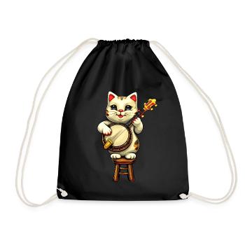 Maneki Neko Chat Japonais Lucky Bluegrass Banjo - Sac de sport léger - noir - Devant