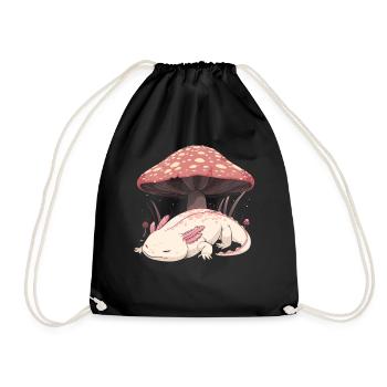 Cottagecore Aesthetic Sleeping Axolotl Pink Mushroom W - Drawstring Bag - black - Front