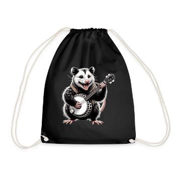Opossum Possum Street Cat Bluegrass Banjo Player - Drawstring Bag - black - Front