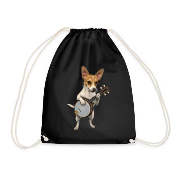 Rat Terrier Dog Bluegrass Banjo Player - Drawstring Bag - black - Front