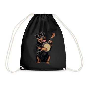 Rottweiler Hund Bluegrass Banjo Spieler - Turnbeutel - Schwarz - Vorne