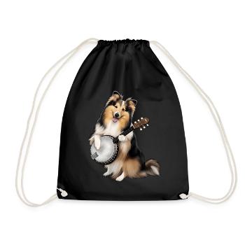 Shetland Sheepdogs Dog Bluegrass Banjo Player - Drawstring Bag - black - Front