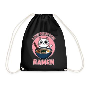 Ramen Cat Anime Funny Kawaii Ramen Gift - Drawstring Bag - black - Front