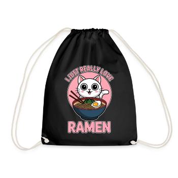Ramen Cat Anime Funny Kawaii Ramen Gift - Drawstring Bag - black - Front