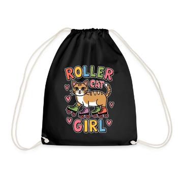 Roller Cat Girl Skating Girl Roller Skates Gift - Drawstring Bag - black - Front