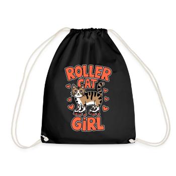 Roller Cat Girl Skating Girl Roller Skates Gift - Drawstring Bag - black - Front