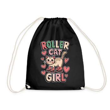 Roller Cat Girl Skating Girl Roller Skates Gift - Drawstring Bag - black - Front