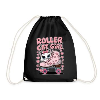 Roller Cat Girl Skating Girl Roller Skates Gift - Drawstring Bag - black - Front