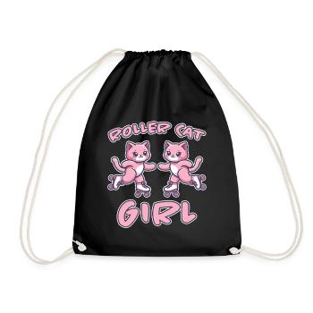 Roller Cat Girl Skating Girl Roller Skates Gift - Drawstring Bag - black - Front