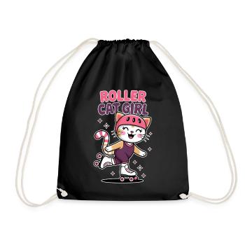 Roller Cat Girl Skating Girl Roller Skates Gift - Drawstring Bag - black - Front