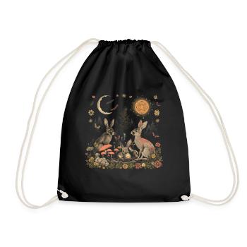 Cottagecore Ästhetische Kaninchen Mond Pilz Witchy - Turnbeutel - Schwarz - Vorne