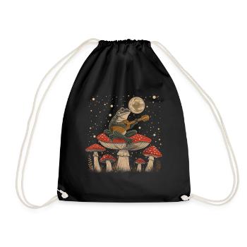 Cottagecore Aesthetic Frog Playing Guitar Pil - Drawstring Bag - black - Front