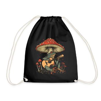 Cottagecore Aesthetic Frog Guitar Mushroom Goblin - Drawstring Bag - black - Front