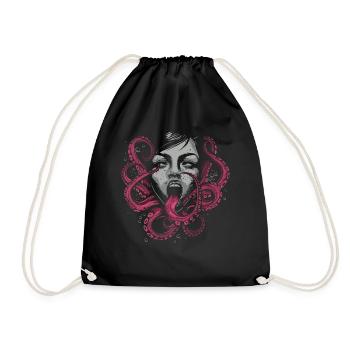 Weirdcore Aesthetic Octopus Woman Face Horror - Drawstring Bag - black - Front