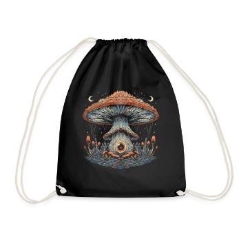 Cottagecore Weirdcore Aesthetic Mushroom Eyeball Mon - Drawstring Bag - black - Front
