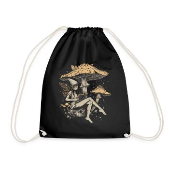 Cottagecore Aesthetic Fairy Book Mushroom Witch Fairyc - Drawstring Bag - black - Front