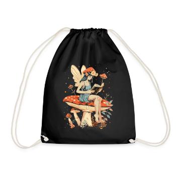 Cottagecore Aesthetic Fairy Book Mushroom Witch Fairyc - Drawstring Bag - black - Front