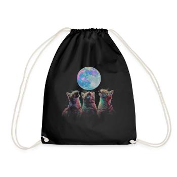 American Shorthair Cat Howling Moon - Drawstring Bag - black - Front