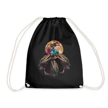 Bearded Dragon Lizard Howling Moon - Drawstring Bag - black - Front
