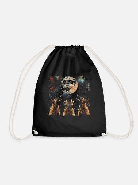 Belgian Malinois Dog Howling Moon - Drawstring Bag - black