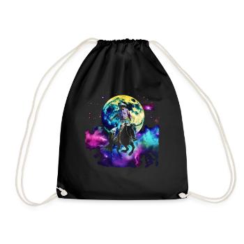 Bullrider Bull Riding Cowboy Howling Moon - Drawstring Bag - black - Front