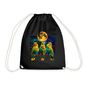 Budgie Budgie Parrot Howling Moon - Drawstring Bag - black - Front