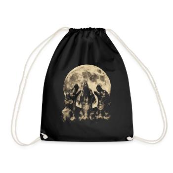 Dachshund Dog Howling Moon - Drawstring Bag - black - Front
