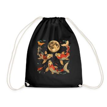Koi Fish Carp Nishikigoi Japan Howling Moon - Drawstring Bag - black - Front