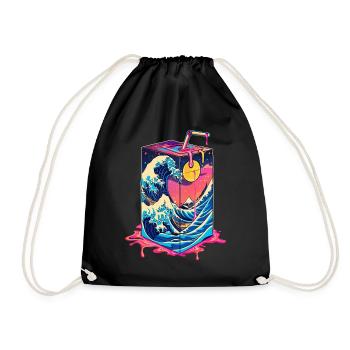 Japanische Milchkarton Kawaii Große Welle von Kana - Turnbeutel - Schwarz - Vorne