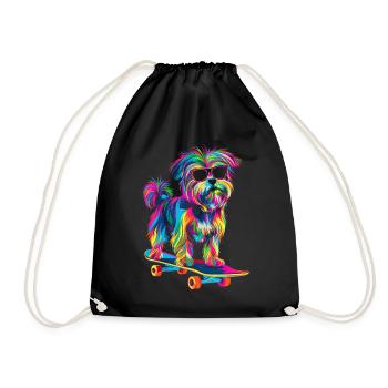 Malteser Hund Skateboard Sonnenbrille Popart - Turnbeutel - Schwarz - Vorne