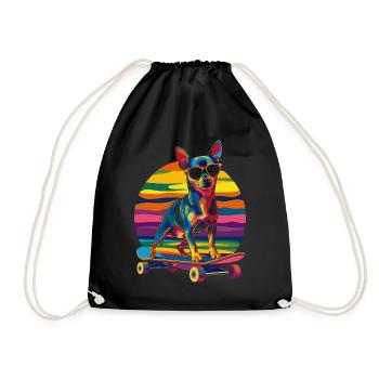 Zwergpinscher Hund Skateboard Sonnenbrille Popart - Turnbeutel - Schwarz - Vorne