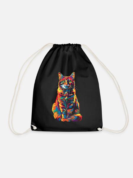 Orange Cat Tabby Cat Popart - Drawstring Bag - black